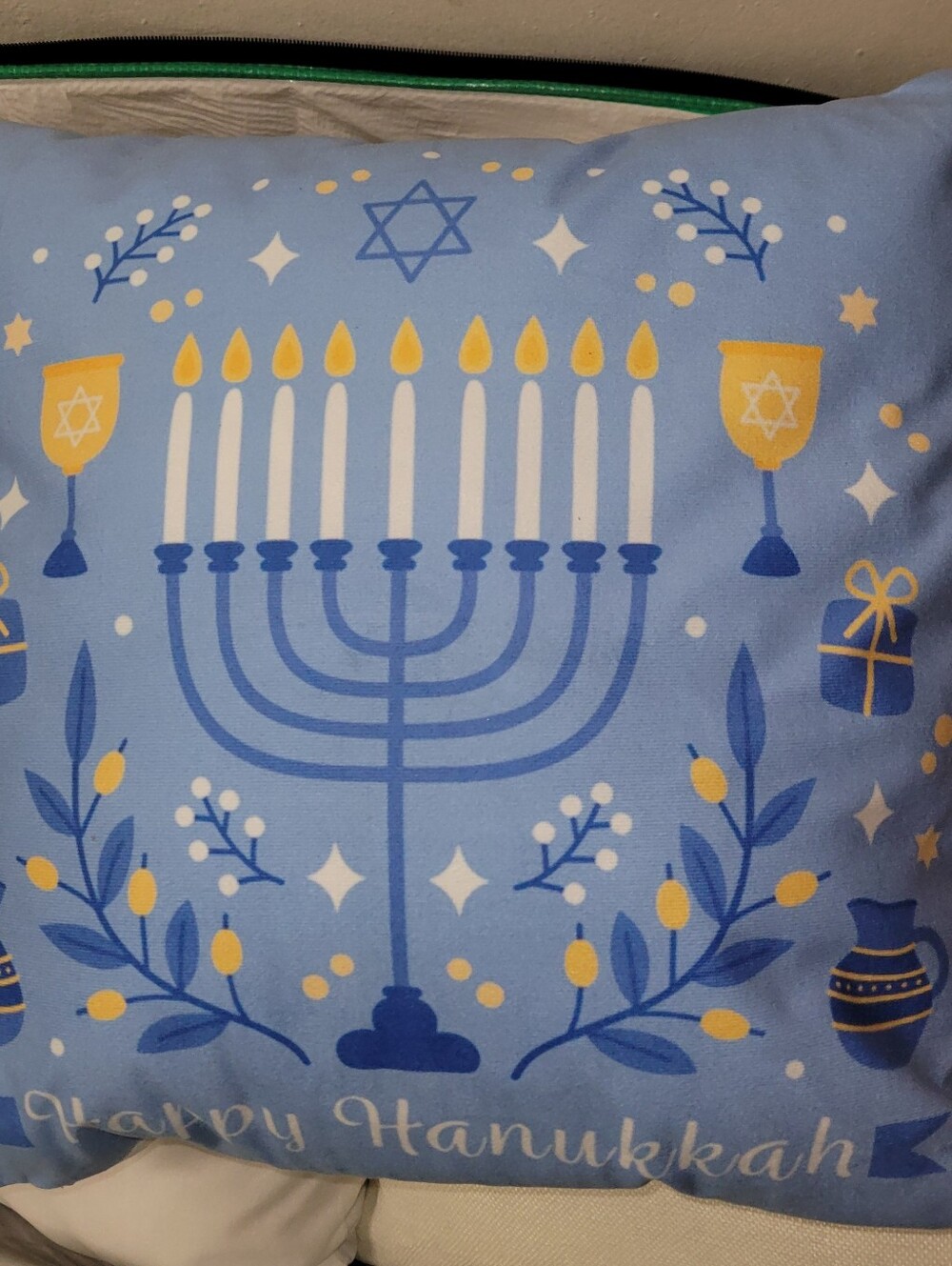 Hanukkah Menorah Decorative Pillow - Blue and Yellow NEW